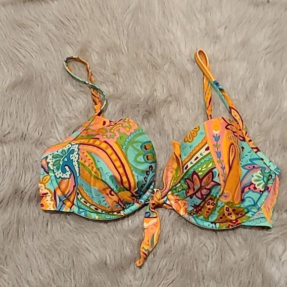 Victoria's Secret Other - Victoria secret womens teal, orange and pink push up swim suit top size 36d